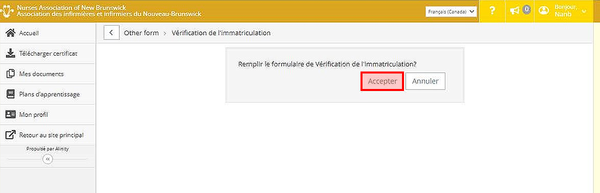 Procédure de  Vérification d’immatriculation, étape 2