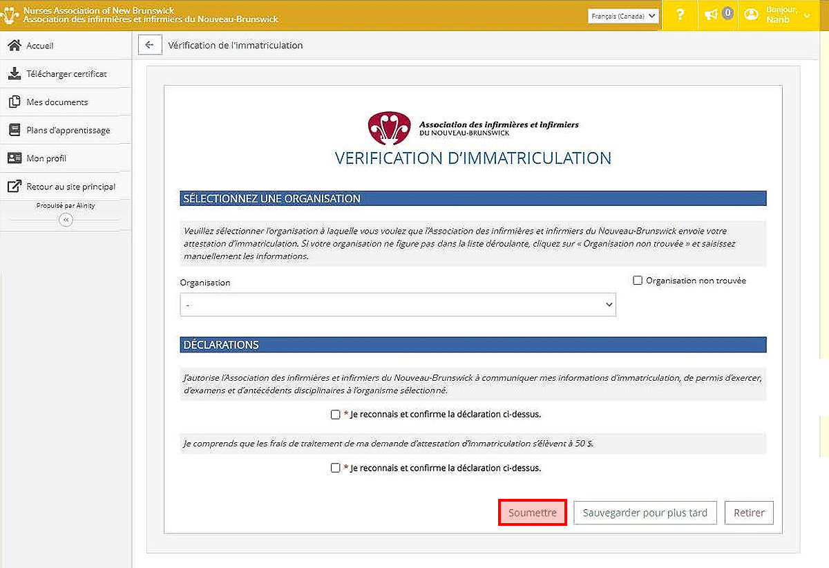 Procédure de  Vérification d’immatriculation, étape 3